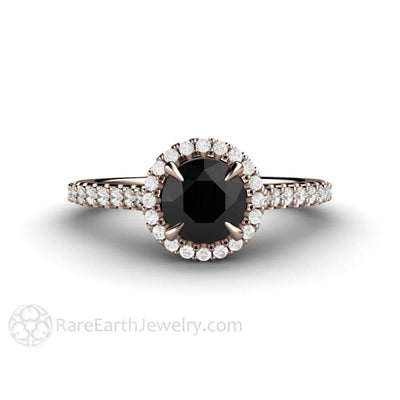 Petite Pave Halo Black Diamond Engagement Ring 14K Rose Gold - Engagement Only - Rare Earth Jewelry