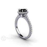 Petite Pave Halo Black Diamond Engagement Ring Platinum - Engagement Only - Rare Earth Jewelry
