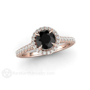 Petite Pave Halo Black Diamond Engagement Ring 18K Rose Gold - Engagement Only - Rare Earth Jewelry