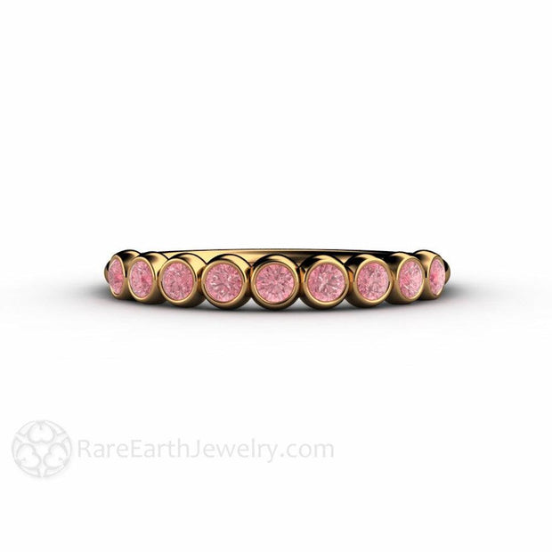 Pink Bubbles Bezel Set Diamond Wedding Ring Anniversary Band 18K Yellow Gold - Rare Earth Jewelry