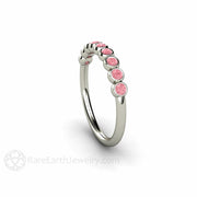 Pink Bubbles Bezel Set Diamond Wedding Ring Anniversary Band 14K White Gold - Rare Earth Jewelry