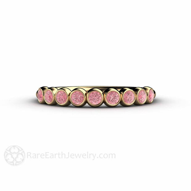Pink Bubbles Bezel Set Diamond Wedding Ring Anniversary Band 14K Yellow Gold - Rare Earth Jewelry