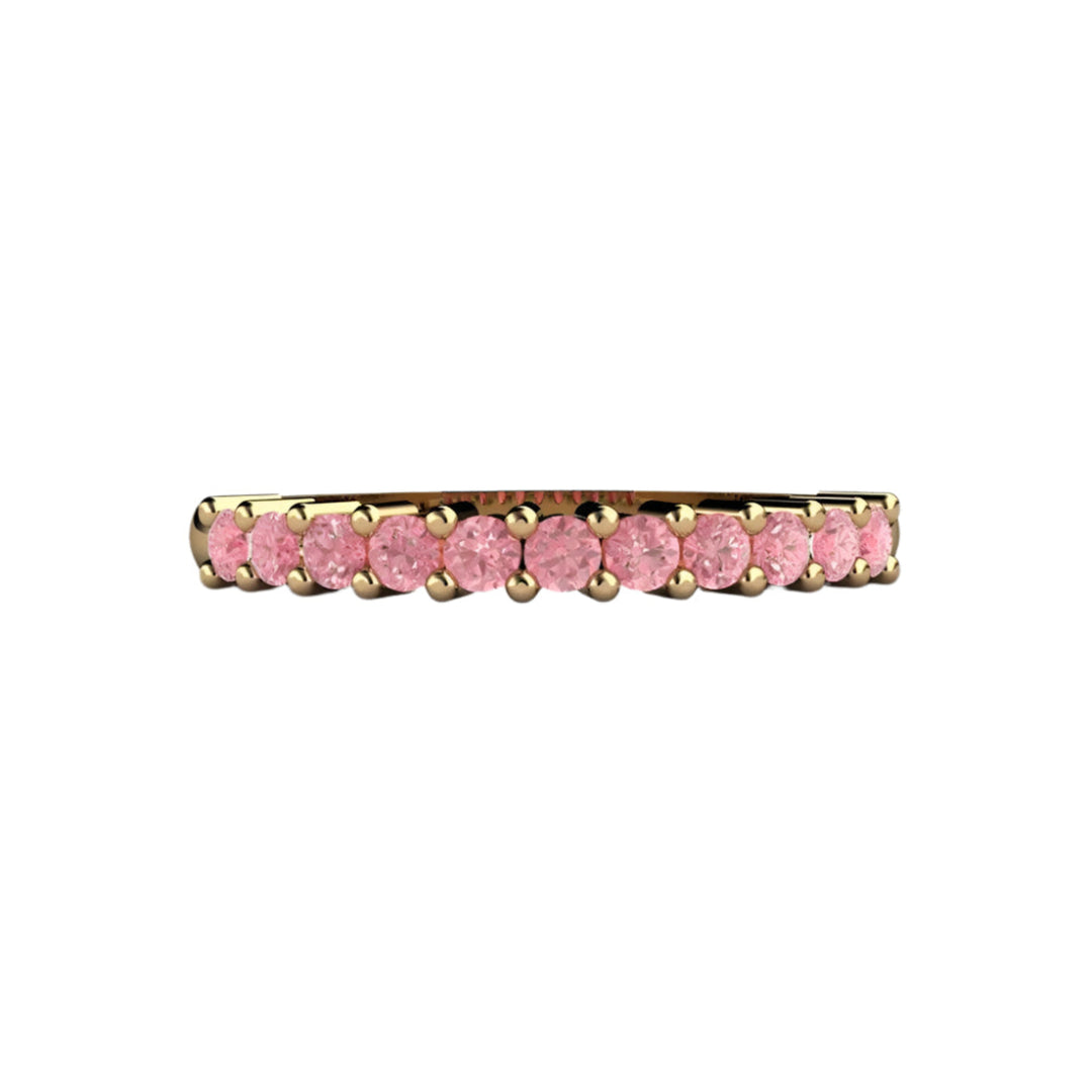 Pink Diamond Band in Yellow Gold, Unique Diamond Wedding Ring or Anniversary Band, Stacking Pink Stone Ring | Rare Earth Jewelry