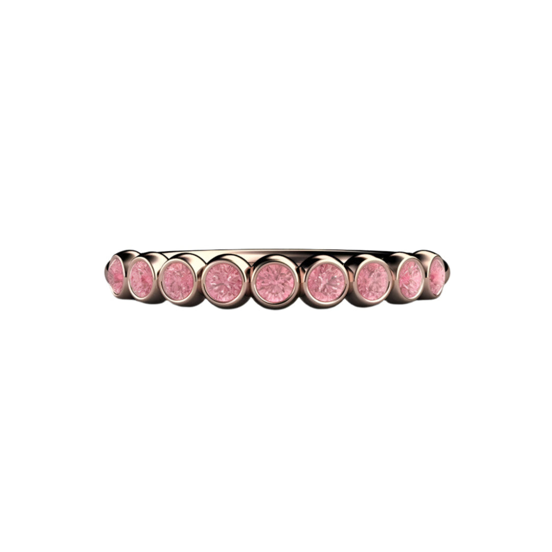 Pink Diamond Band in 18K Rose Gold Bezel Setting, Unique Pink Stone Wedding Ring or Anniversary Band | Rare Earth Jewelry