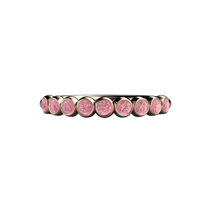 Pink Diamond Band in 18K Rose Gold Bezel Setting, Unique Pink Stone Wedding Ring or Anniversary Band | Rare Earth Jewelry