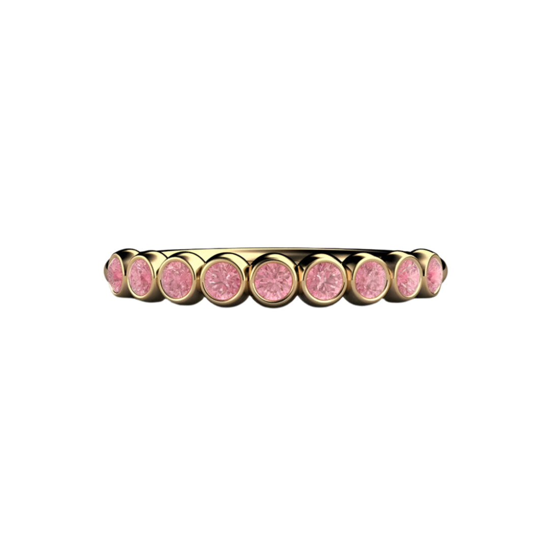 Pink Diamond Ring, Bezel Set Wedding Band with Natural Pink Gemstones, 14K or 18K Gold | Rare Earth Jewelry