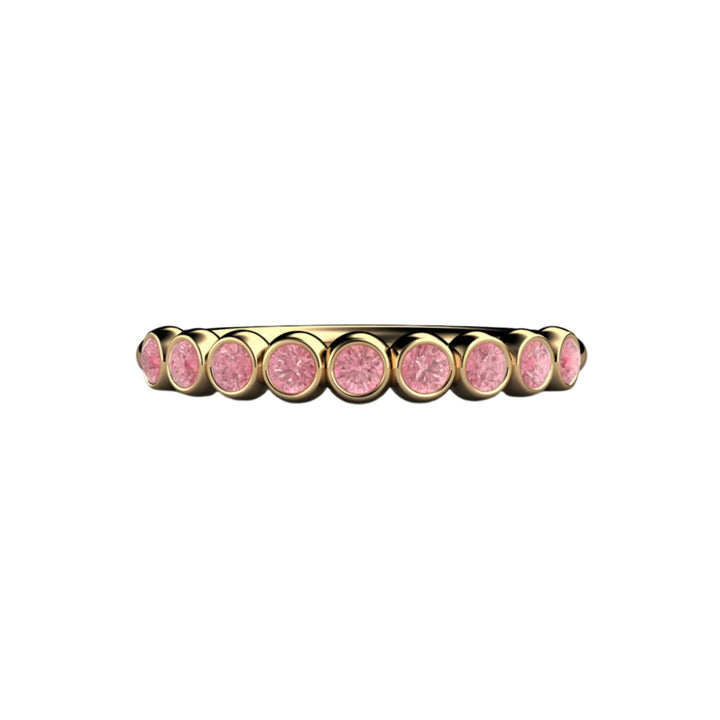 Pink Diamond Ring, Bezel Set Wedding Band with Natural Pink Gemstones, 14K or 18K Gold | Rare Earth Jewelry