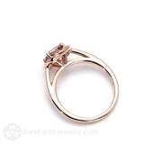Pink Moissanite Engagement Ring Cushion Cut Petite Diamond Halo - 18K Rose Gold - Cushion - Halo - Moissanite - Rare Earth Jewelry