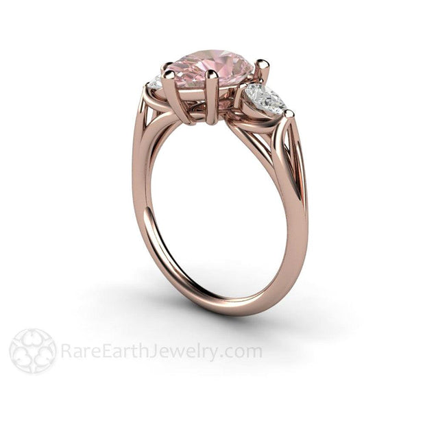 Pink Moissanite Engagement Ring Pear Cut 3 Stone 14K Rose Gold - Rare Earth Jewelry