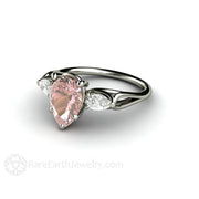 Pink Moissanite Engagement Ring Pear Cut 3 Stone Platinum - Rare Earth Jewelry