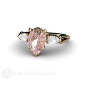 Pink Moissanite Engagement Ring Pear Cut 3 Stone 14K Yellow Gold - Rare Earth Jewelry