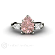 Pink Moissanite Engagement Ring Pear Cut 3 Stone - 14K Yellow Gold - Moissanite - Pear - Pink - Rare Earth Jewelry