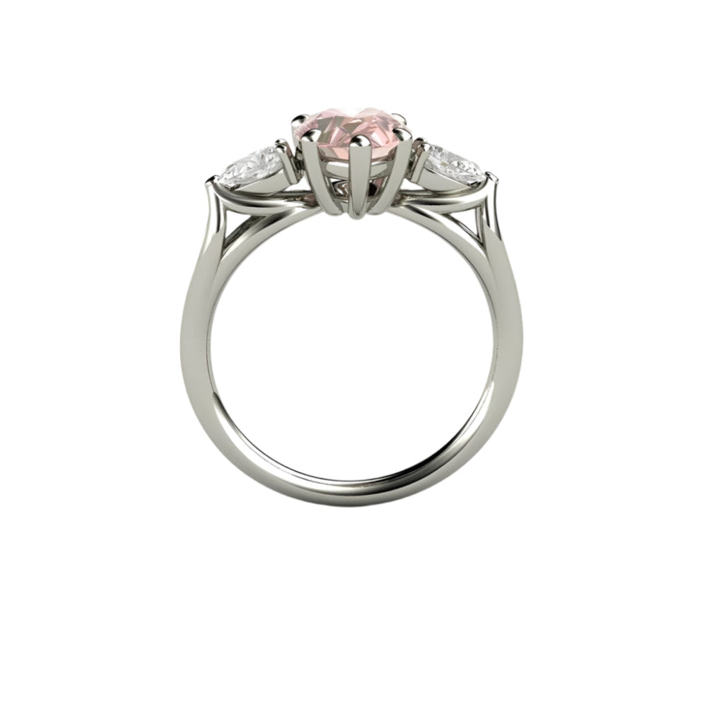 Pink Moissanite Engagement Ring Pear Cut 3 Stone, Rare Earth Jewelry