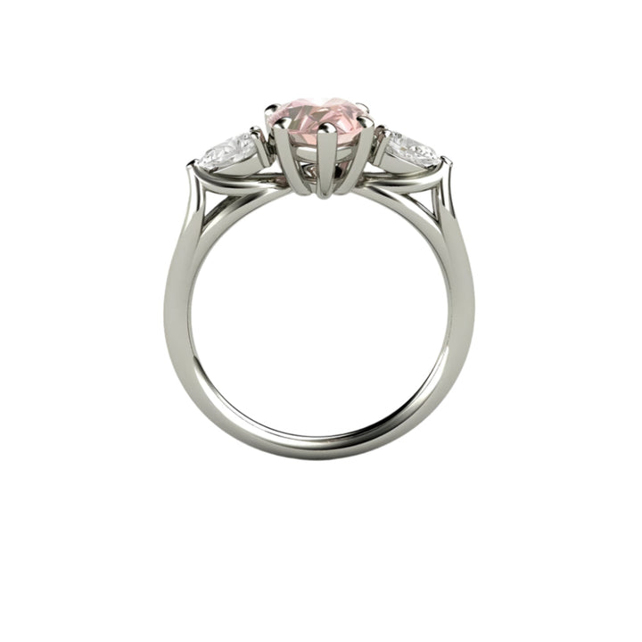 Pink Moissanite Engagement Ring Pear Cut 3 Stone, Rare Earth Jewelry