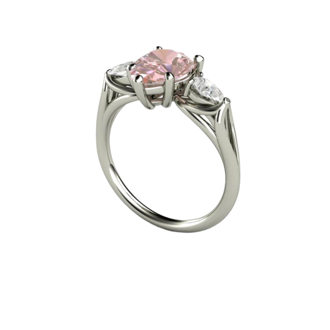 Pink Moissanite Engagement Ring Pear Cut 3 Stone, Rare Earth Jewelry