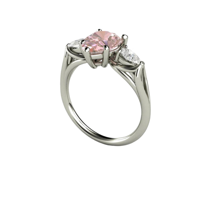 Pink Moissanite Engagement Ring Pear Cut 3 Stone, Rare Earth Jewelry