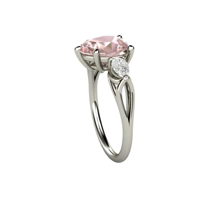 Pink Moissanite Engagement Ring Pear Cut 3 Stone, Rare Earth Jewelry