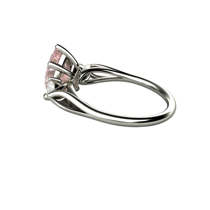Pink Moissanite Engagement Ring Pear Cut 3 Stone, Rare Earth Jewelry