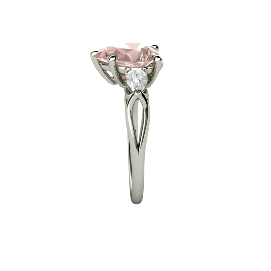 Pink Moissanite Engagement Ring Pear Cut 3 Stone, Rare Earth Jewelry