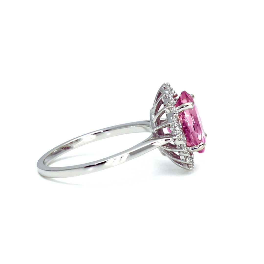 Pink Moissanite Ring Vintage Style Oval Halo, Rare Earth Jewelry