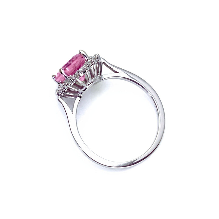 Pink Moissanite Ring Vintage Style Oval Halo, Rare Earth Jewelry