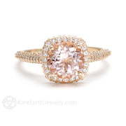 Pink Morganite Engagement Ring 2ct Cathedral Halo with Diamonds 14K Rose Gold - Rare Earth Jewelry