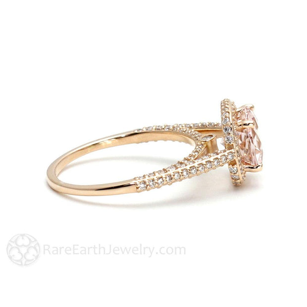 Pink Morganite Engagement Ring 2ct Cathedral Halo with Diamonds 14K Rose Gold - Rare Earth Jewelry