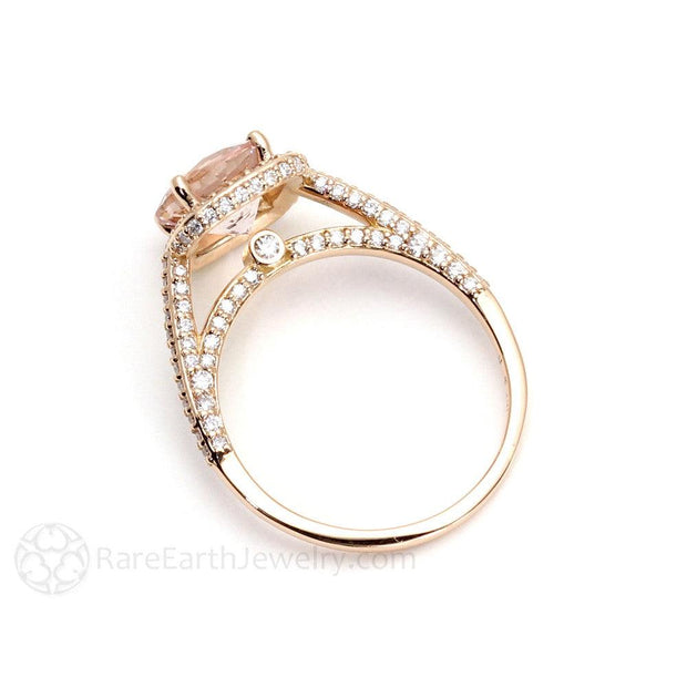 Pink Morganite Engagement Ring 2ct Cathedral Halo with Diamonds 18K Rose Gold - Rare Earth Jewelry