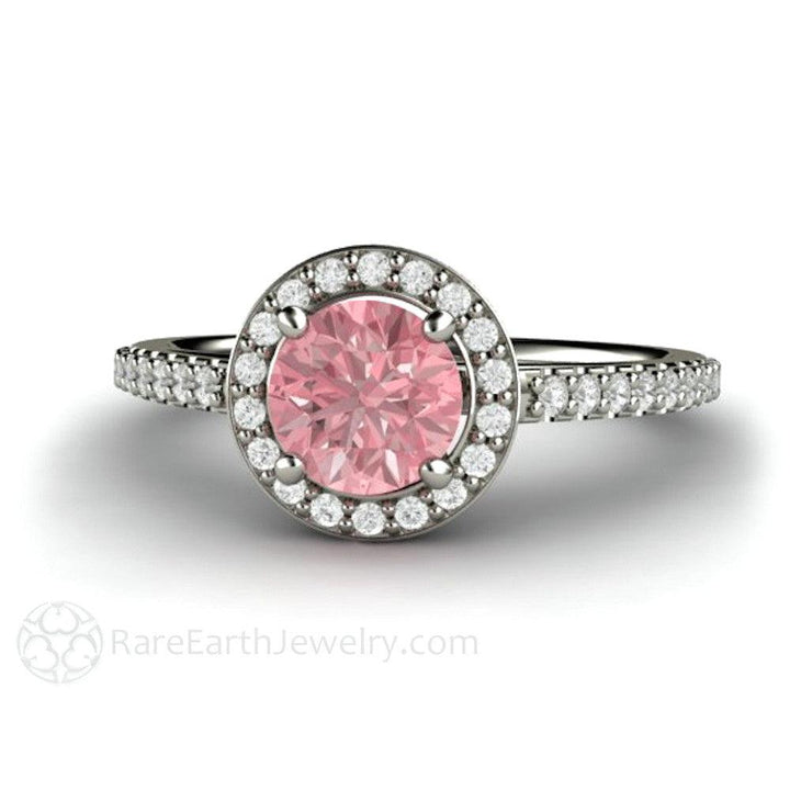 Pink Sapphire Engagement Ring Diamond Halo - Rare Earth Jewelry