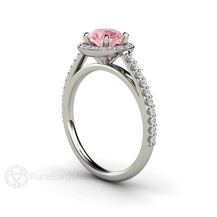 Pink Sapphire Engagement Ring Diamond Halo - Rare Earth Jewelry