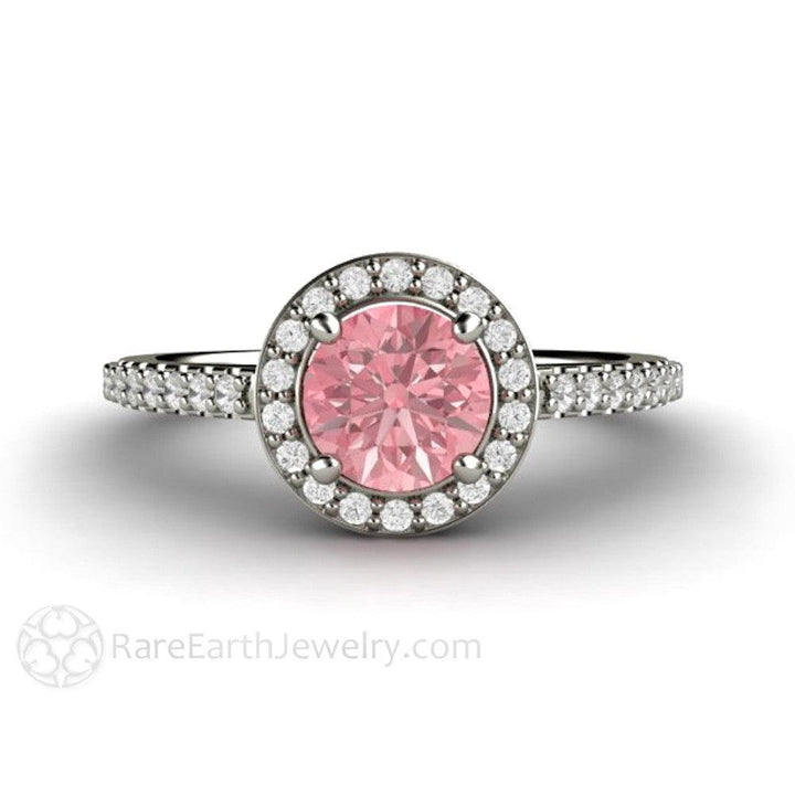 Pink Sapphire Engagement Ring Diamond Halo - Rare Earth Jewelry