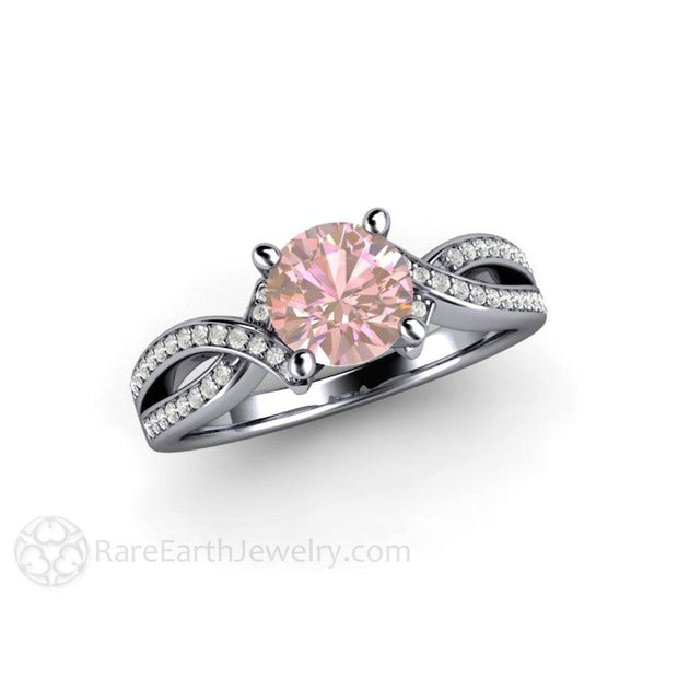 Pink Sapphire Engagement Ring Infinity Solitaire Twist Split Shank Platinum - Engagement Only - Rare Earth Jewelry