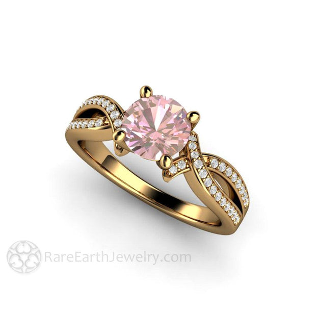 Pink Sapphire Engagement Ring Infinity Solitaire Twist Split Shank 18K Yellow Gold - Engagement Only - Rare Earth Jewelry