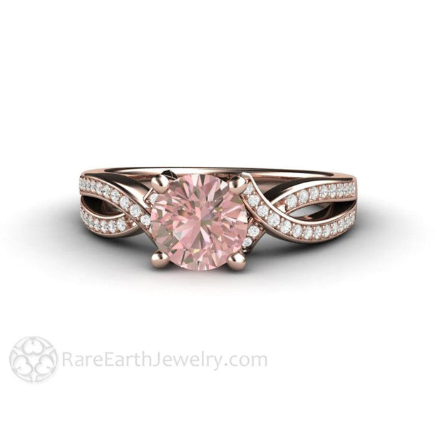 Pink Sapphire Engagement Ring Infinity Solitaire Twist Split Shank 14K Rose Gold - Engagement Only - Rare Earth Jewelry