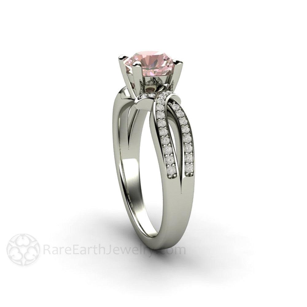 Pink Sapphire Engagement Ring Infinity Solitaire Twist Split Shank - Rare Earth Jewelry