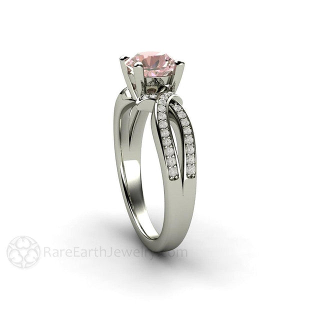 Pink Sapphire Engagement Ring Infinity Solitaire Twist Split Shank 18K White Gold - Engagement Only - Rare Earth Jewelry