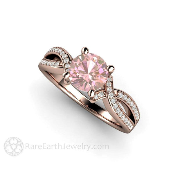 Pink Sapphire Engagement Ring Infinity Solitaire Twist Split Shank 18K Rose Gold - Engagement Only - Rare Earth Jewelry
