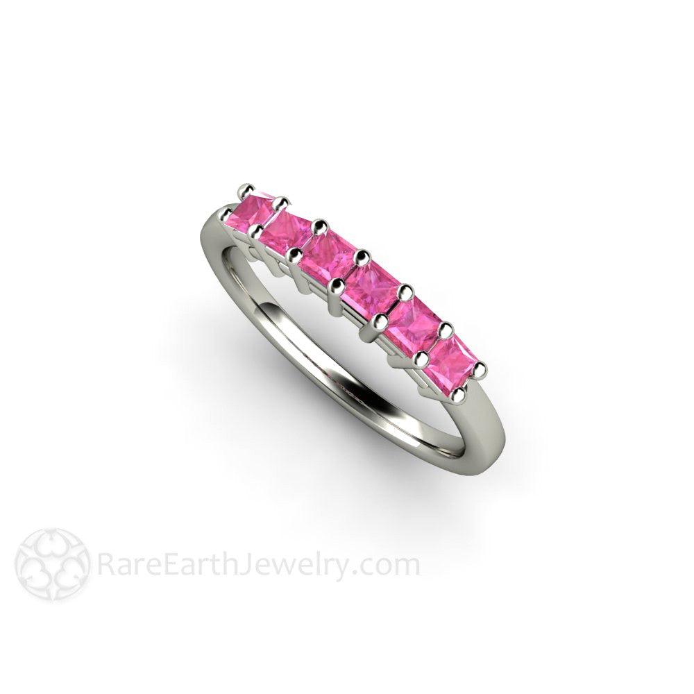 Pink Sapphire Princess Anniversary Band or Stacking Ring - Rare Earth Jewelry