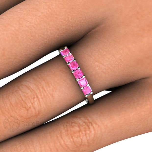 Pink Sapphire Princess Anniversary Band or Stacking Ring Platinum - Rare Earth Jewelry