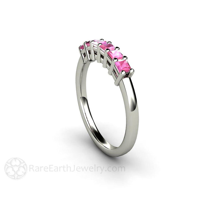 Pink Sapphire Princess Anniversary Band or Stacking Ring - Rare Earth Jewelry