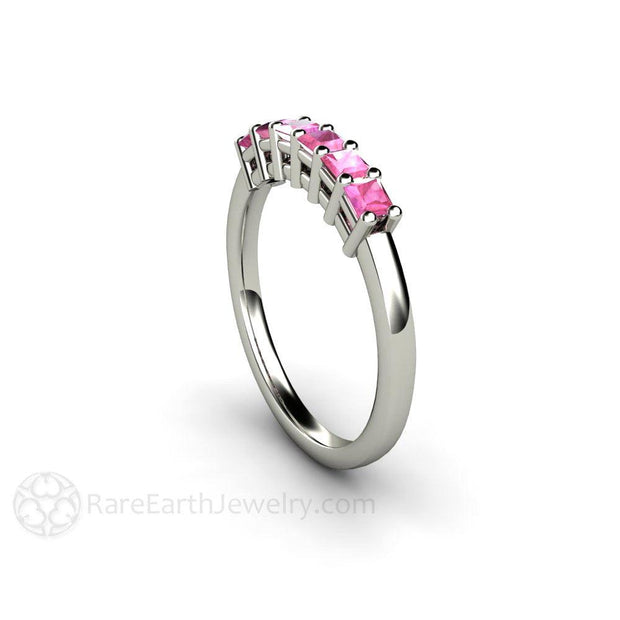 Pink Sapphire Princess Anniversary Band or Stacking Ring Platinum - Rare Earth Jewelry