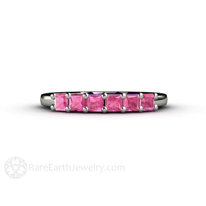 Pink Sapphire Princess Anniversary Band or Stacking Ring - Rare Earth Jewelry