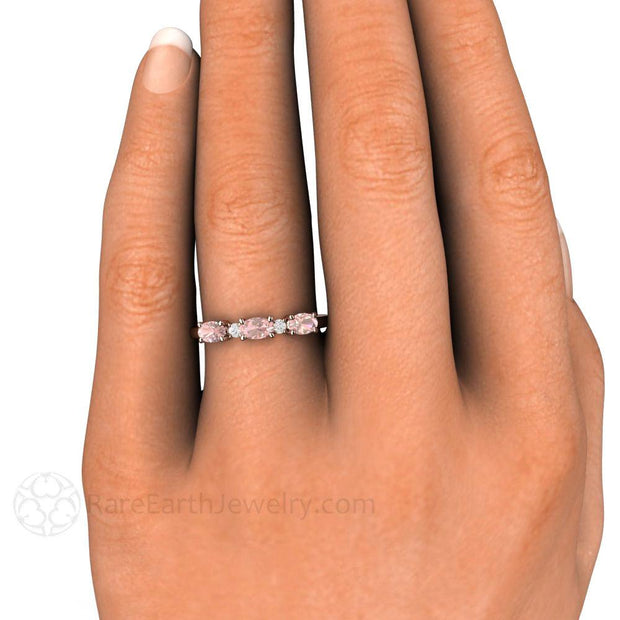 Pink Tourmaline Ring Anniversary Band with Diamonds 18K Rose Gold - Rare Earth Jewelry