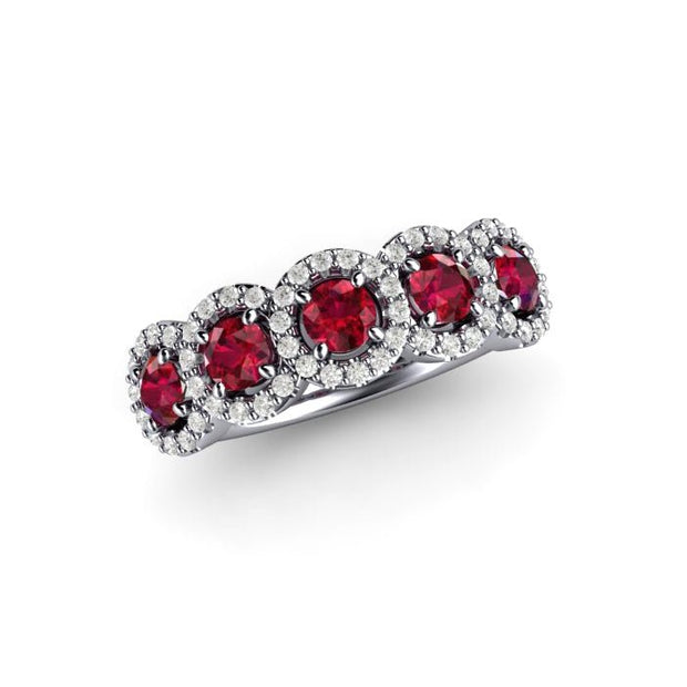 Natural Ruby Ring Wedding Ring Anniversary Band Diamond Halo Design Platinum - Rare Earth Jewelry