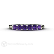 Princess Amethyst 6 Stone Anniversary Band Stacking Ring February Birthstone 14K White Gold - Rare Earth Jewelry