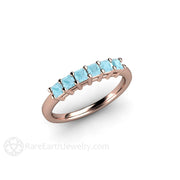 Princess Aquamarine 6 Stone Anniversary Band Stacking Ring 14K Rose Gold - Rare Earth Jewelry
