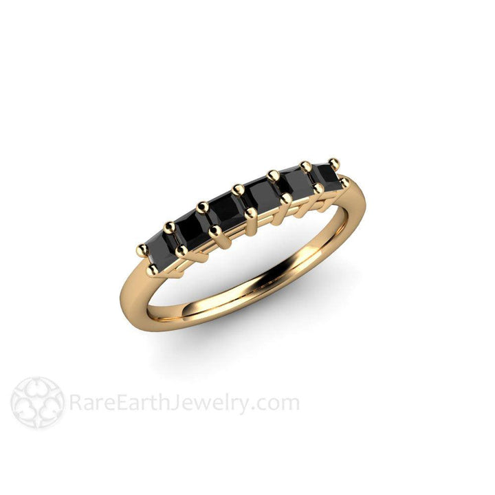 Princess Black Diamond Anniversary Band or Stacking Ring - Rare Earth Jewelry