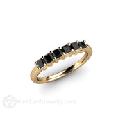 Princess Black Diamond Anniversary Band or Stacking Ring 14K Yellow Gold - Rare Earth Jewelry