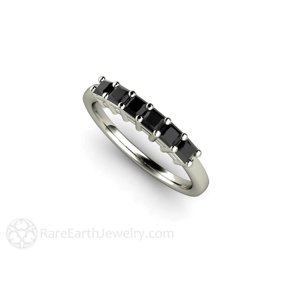 Princess Black Diamond Anniversary Band or Stacking Ring - Rare Earth Jewelry