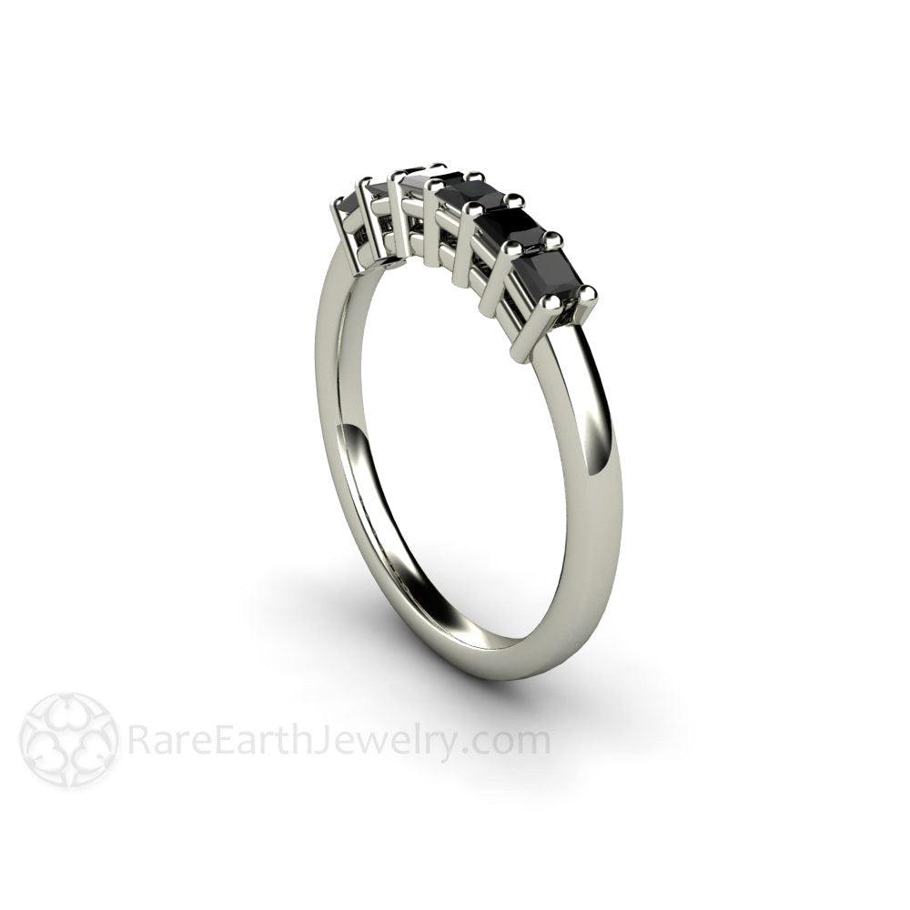 Princess Black Diamond Anniversary Band or Stacking Ring - Rare Earth Jewelry